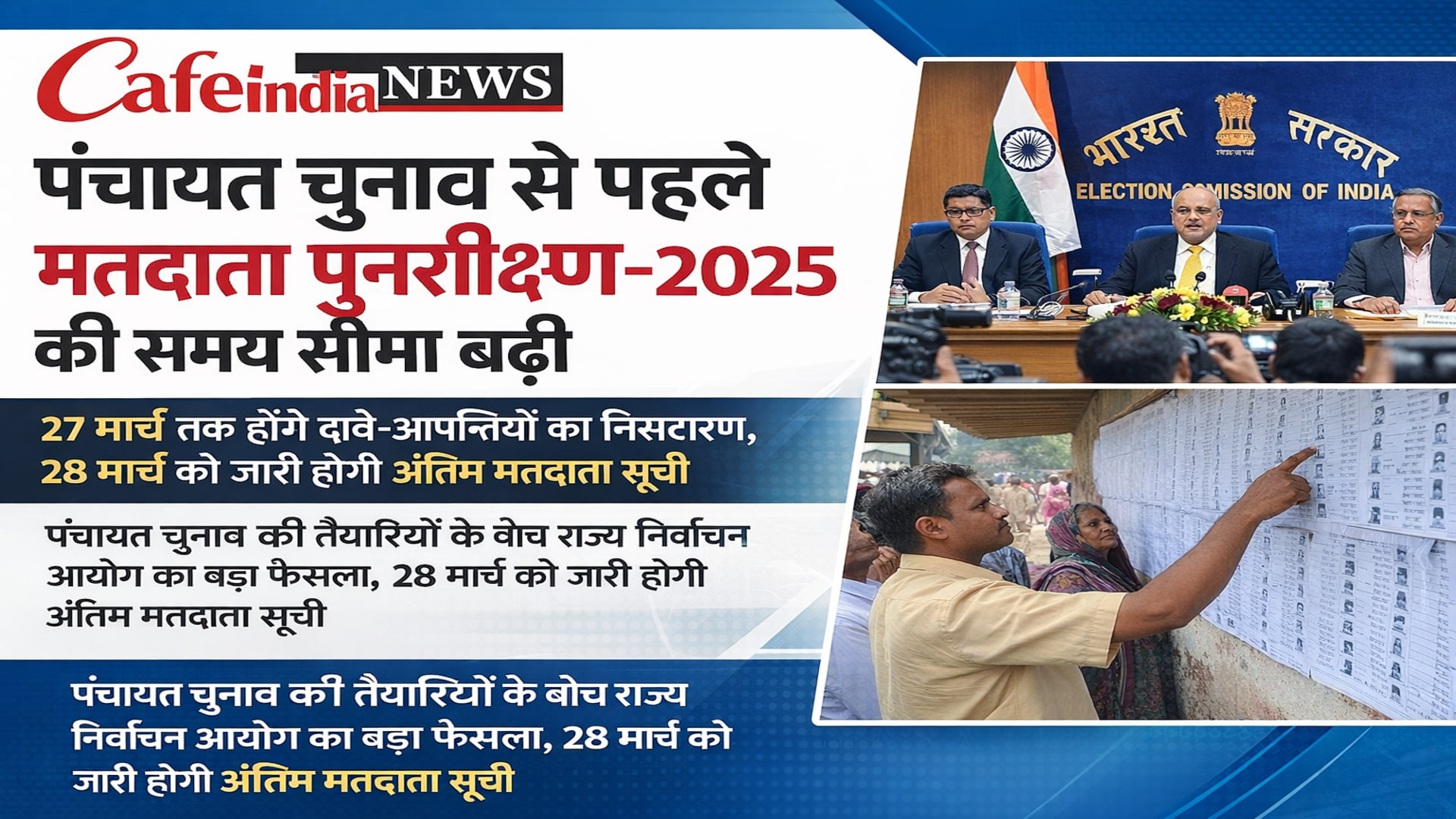 पंचायत चुनाव से पहले मतदाता पुनरीक्षण-2025 की समय सीमा बढ़ी, अब 27 मार्च तक होंगे दावे-आपत्तियों का निस्तारण